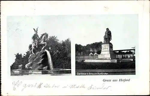 Ak Herford in Nordrhein Westfalen, Denkmal des großen Kurfürsten, Wittekind Denkmal