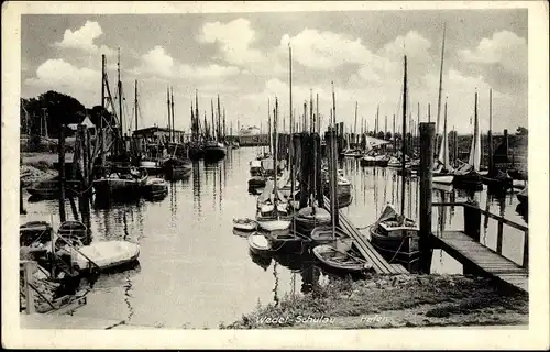 Ak Wedel in Schleswig Holstein, Partie am Hafen in Schulau, Boote, Steg