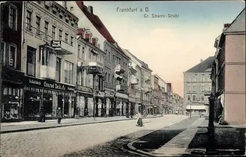 Ak Frankfurt Oder, Blick auf die Gr. Scharrn Straße, Geschäft Conrad Tack & Co.