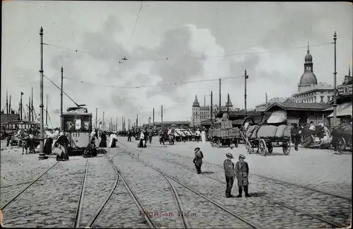 Ak Riga Lettland, Hafen, Straßenbahn