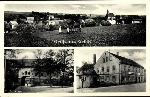 Ak Kiebitz Ostrau in Sachsen, Rittergut, Gasthof, Blick auf den Ort