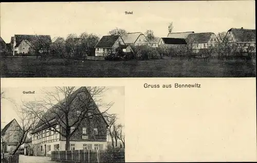 Ak Bennewitz Sachsen, Gasthof, Blick auf den Ort