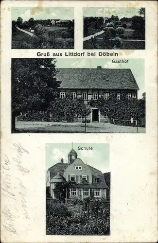 Ak Littdorf Niederstriegis Roßwein im Mittelsächsischen Bergland, Gasthof, Schule