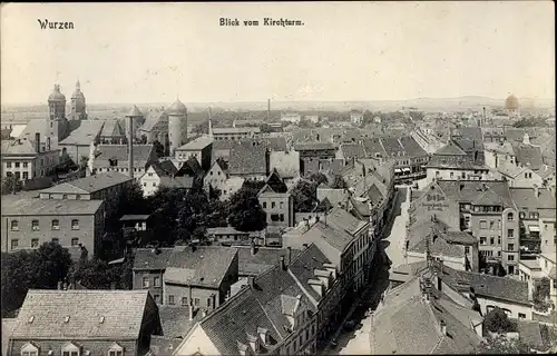 Ak Wurzen in Sachsen, Stadtpanorama vom Kirchturm aus