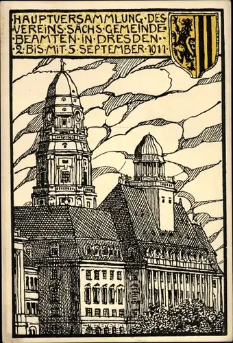 Künstler Wappen Ak Dresden Altstadt, Hauptversammlung d. Sächs. Gemeinde Beamten, 1911