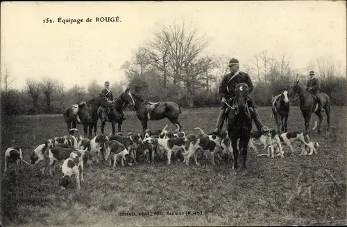 Ak Cheviré le Rouge Maine et Loire, Equipage, Jagd-Vorbereitung, Jagdhunde