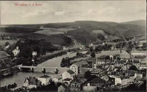 Ak Werden Essen im Ruhrgebiet, Luftbild vom Ort, Restaurant zum Kaiser Friedrich Turm