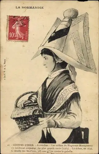Künstler Ak La Normandie, Coiffes d'Hier, Frau in normannischer Tracht