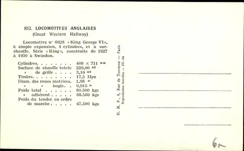 Ak Britische Eisenbahn, Great Western Railway, locomotive no. 6028 King George VI, Dampflok