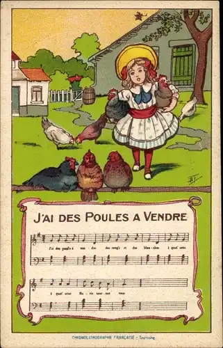 Lied Künstler Ak Mädchen, Hühner, Bauernhof, J'ai des Poules a Vendre