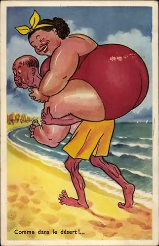 Künstler Ak Mann trägt seine übergewichtige Frau, Comme dans le dessert