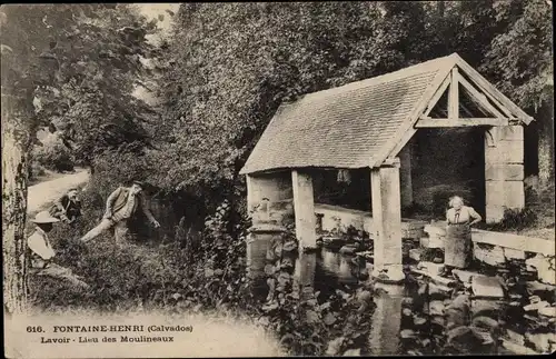 Ak Fontaine Henry Calvados, Lavoir, Lieu des Moulineaux