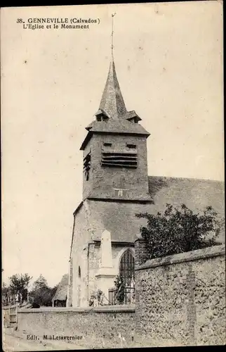 Ak Genneville Calvados, L'Eglise et le Monument