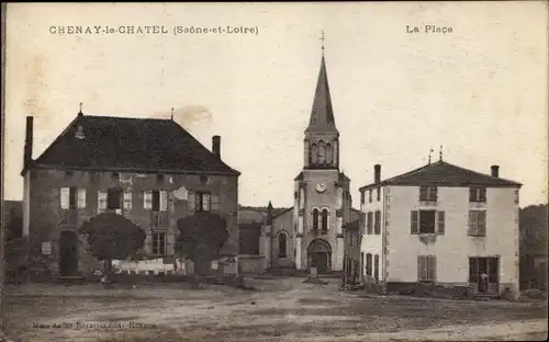 Ak Chenay le Chatel Saône et Loire, La Place, Eglise