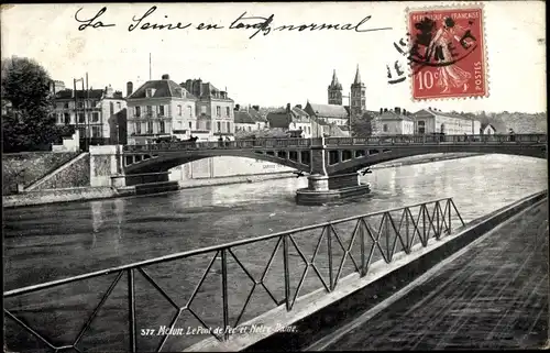 Ak Melun Seine et Marne, Le Pont de Fer et Notre Dame