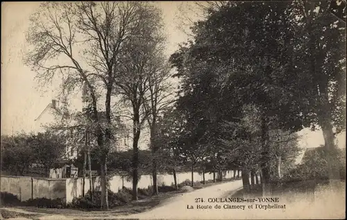 Ak Coulanges sur Yonne, La Route de Clamecy et l'Orphelinat