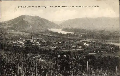 Ak Erome Gervans Drôme, Le Rhone a Pierre Aiguille, Blick auf den Ort