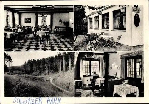 Ak Vahrendorf Rosengarten Niedersachsen, Waldcafé Schwarzer Hahn, Aussen- und Innenansicht, Wald