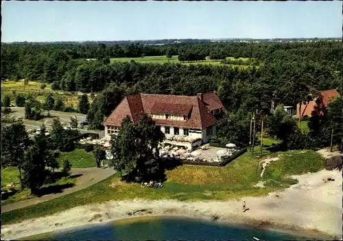 Ak Stuckenborstel Sottrum in Niedersachsen, Autobahn Rathaus Grundbergsee, Vogelschau