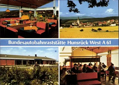 Ak Stromberg im Hunsrück, Bundesautobahnraststätte Hunsrück West A 61, Aussen- und Innenansicht