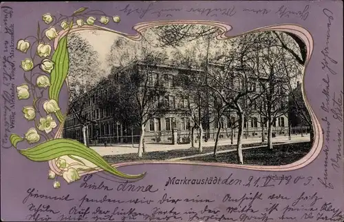 Jugendstil Passepartout Ak Markranstädt in Sachsen, Blick auf die Schule