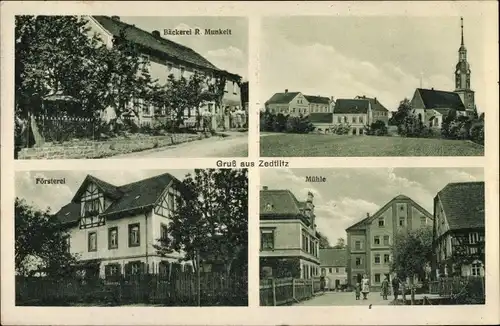 Ak Zedtlitz Wyhratal Borna in Sachsen, Bäckerei, Mühle, Försterei, Kirche