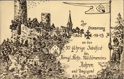 Künstler Ak Kohren Sahlis Frohburg Sachsen, 50 jähriges Jubelfest des KS Militärvereins 1913