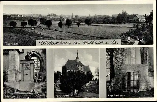 Ak Wickershain Geithain in Sachsen, Marienkirche, Ehrenmal, altes Friedhofstor