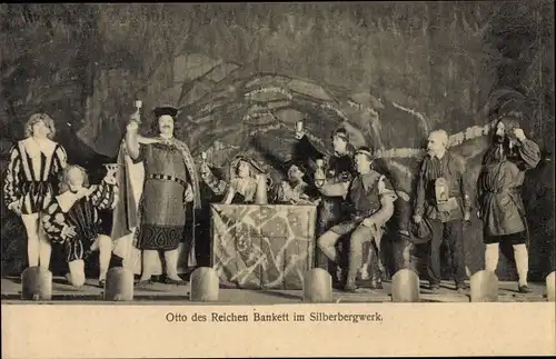 Ak Freiberg im Kreis Mittelsachsen, Otto des Reichen Bankett im Silberbergwerk, Theaterszene