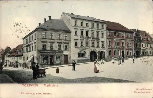 Ak Roßwein in Sachsen, Partie am Marktplatz, Hotel Goldene Krone