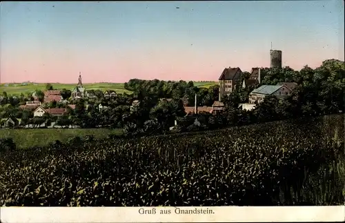 Leuchtfenster Ak Gnandstein Frohburg in Sachsen, Teilansicht mit Burg