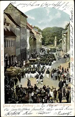 Litho Freiberg in Sachsen, Bergparade am Streittag, Bergleute