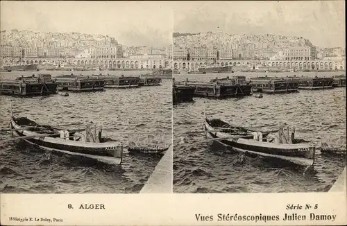 Stereo Ak Algier Alger Algerien, Blick auf den Ort, Ruderboot
