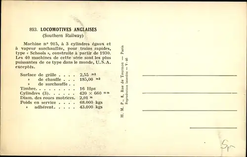 Ak Britische Eisenbahn, Southern Railway, Tender 915, Dampflok