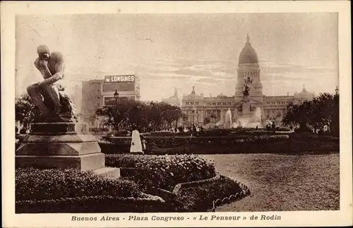 Ak Buenos Aires Argentinien, Plaza Congreso, Le Penseur de Rodin