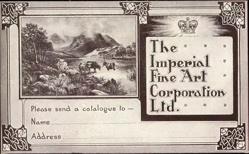 Ak The Imperial Fine Art Corporation Ltd., Kühe am Wasser, Krone