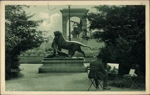 Ak Paris I, Les Jolis Coins de Paris, Peintre dans le Jardin des Tuileries