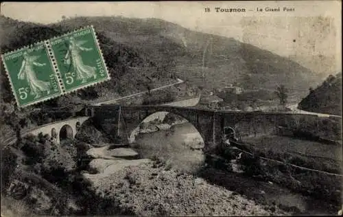 Ak Tournon sur Rhone Ardeche, Le Grand Pont