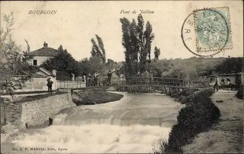 Ak Bourgoin Isère, Pont de Jallieu, Wehr