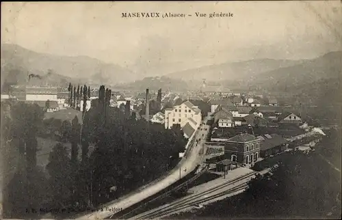 Ak Masevaux Masmünster Elsass Haut Rhin, Vue générale, Bahnhof, Gleisseite