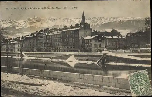 Ak Grenoble Isère, L'Isere et la Chaine des Alpes, effet de Neige