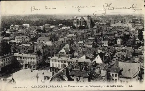 Ak Chalons sur Marne, Panorama vers la Cathedrale pris de Notre Dame