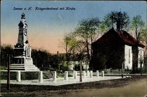 Ak Seesen in Niedersachsen, Blick auf das Kriegerdenkmal mit Kirche