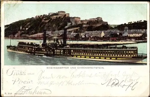 Ak Ehrenbreitstein Koblenz in Rheinland Pfalz, Ausflugsdampfer