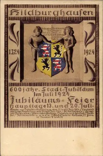 Wappen Ak Hildburghausen in Thüringen, 600jh Stadtjubiläum 1924