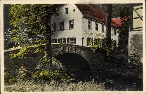 Ak Liegau Augustusbad Radeberg Sachsen, Grundmühle, Brücke