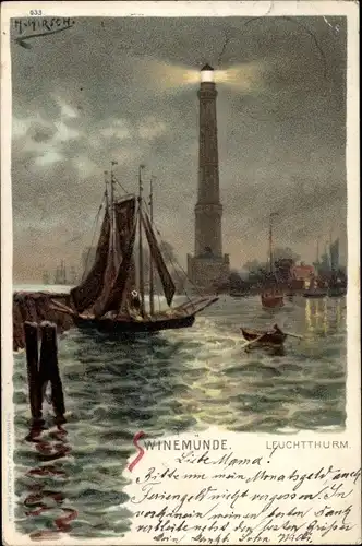Künstler Litho Hirsch, H, Świnoujście Swinemünde Pommern, Leuchtturm