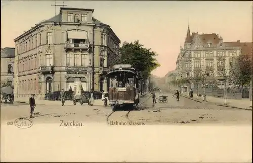 Ak Zwickau in Sachsen, Bahnhofstraße, Straßenbahn