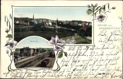 Passepartout Ak Großbothen Grimma in Sachsen, Blick auf den Ort, Bahnhof, Gleisseite