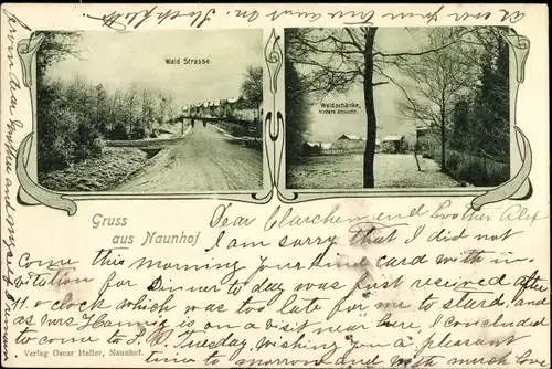 Jugendstil Ak Naunhof im Kreis Leipzig, Wald Straße, Waldschänke